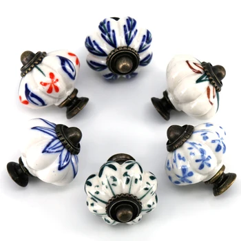 1x Hand Painted Pumpkin Shape Kitchen Cabinet Door Pull Handle Cupboard Drawer Ceramic Knobs 33mm38mm