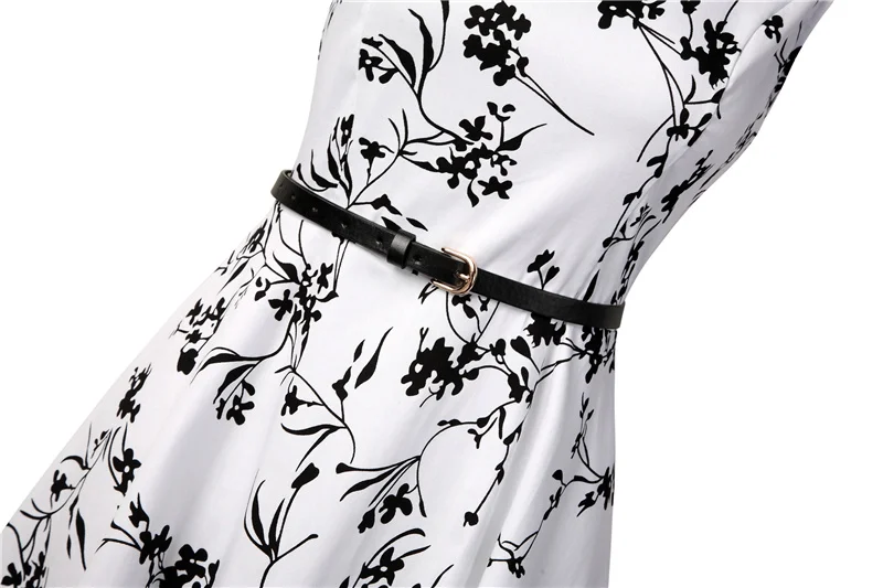 Kostlish 2017 New Summer Dress Women Floral Print Audrey Hepburn 50s 60s A-Line Vintage Dress Sleeveless Party Dresses Plus Size (140)