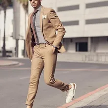 Новое поступление заказ хаки пляжные Нарядные Костюмы для свадьбы Slim Fit 2 шт. для выпускных, свадеб одежда(куртка+ штаны