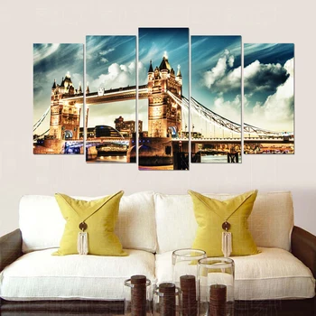 

London bridge modern canvas painting realist art prints 5 psc Europe wall picture for living room cafe hotel lobby bedroom store