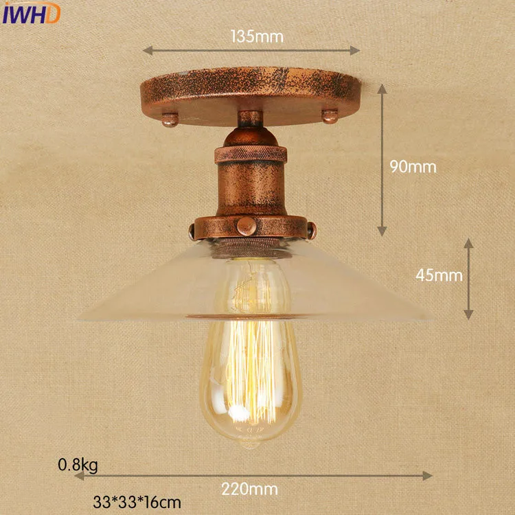 IWHD латунь цвет светодиодный потолочная винтажная лампа стекло гостиная освещение Лофт промышленный винтажный потолочный светильник Эдисона стиль освещение