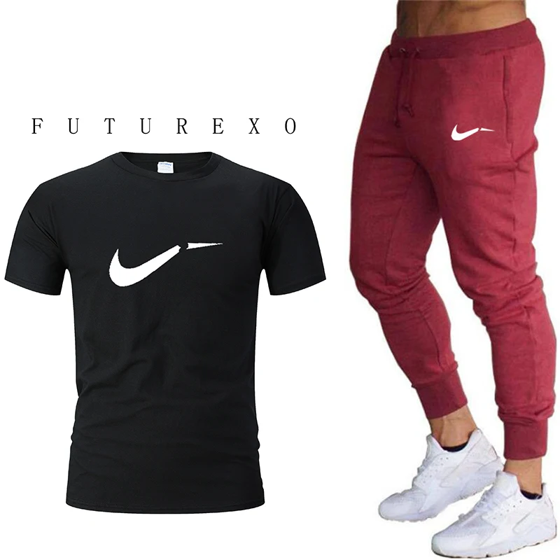 

Two Piece Set Men Short Sleeve T Shirt Cropped Top+pants Men's Tracksuits 2019 New Casual Sportswear Tops Trousers