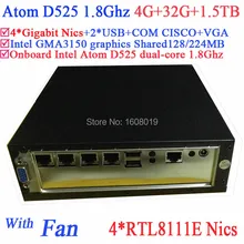 mini pc server linux Atom D525 1.8Ghz 4 Gigabit Lan Firewall motherboard 4-way input and output GPIO 4G RAM 32G SSD 1.5TB HDD