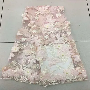 

2018White beaded appliqued lace fabric high quality Latest african lace noble Handmade 3D lace fabric for Nigerian party HJ202-1