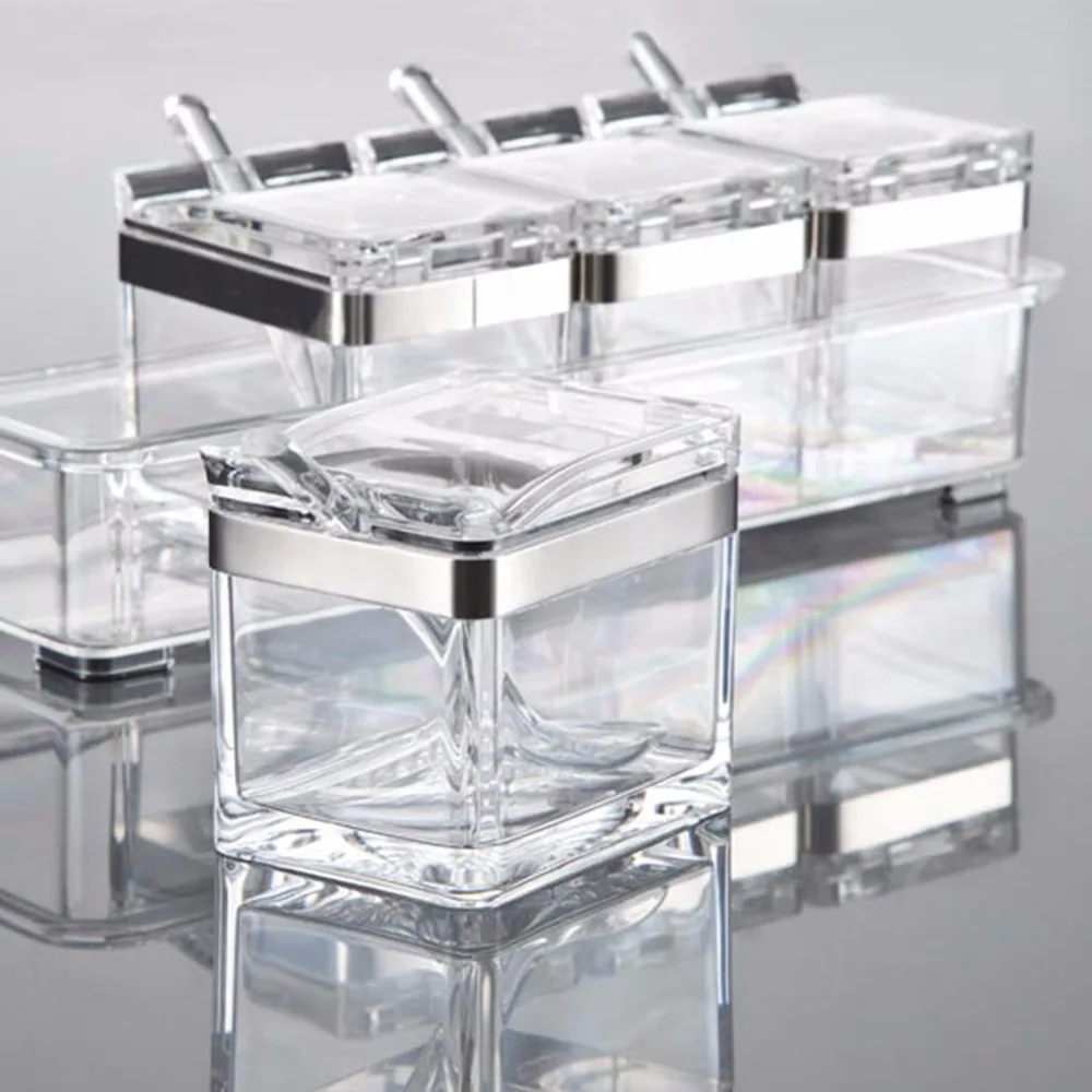 

Acrylic Seasoning Box Spice Jar Set Condiment Cruet Bottle Kitchen Supplies FG