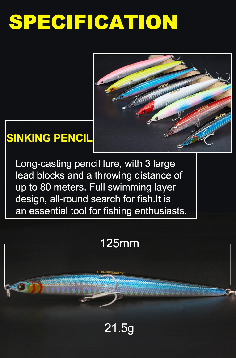 を Noeby シンク鉛筆 125 ミリメートル 21 5 グラム Stickbait 山下マリアブルースコードスリムロングキャスト釣りルアー人工ワブラー Bkk フック Fishing Lures Aliexpress