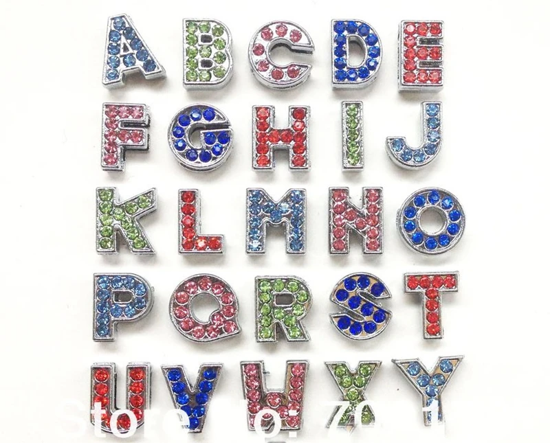 Цена, 130 шт. AZ Письма, 5 sets, 8 мм AZ Смешанная горный хрусталь Слайд письма rhinestone буквы