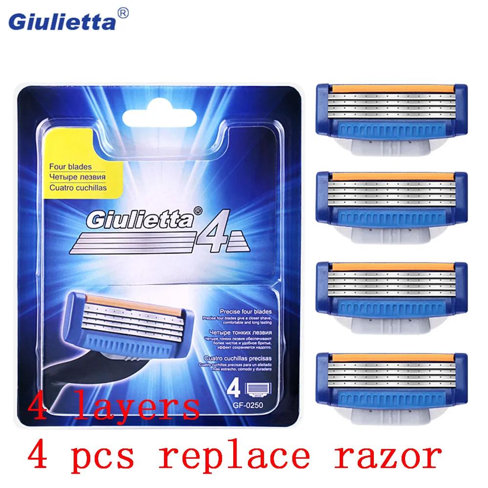 

Giulietta Professional 4pcs/lot Razor Blades for Men Facial Beard 4-Layer Blades Compatible for Giulietta Shaving Handle