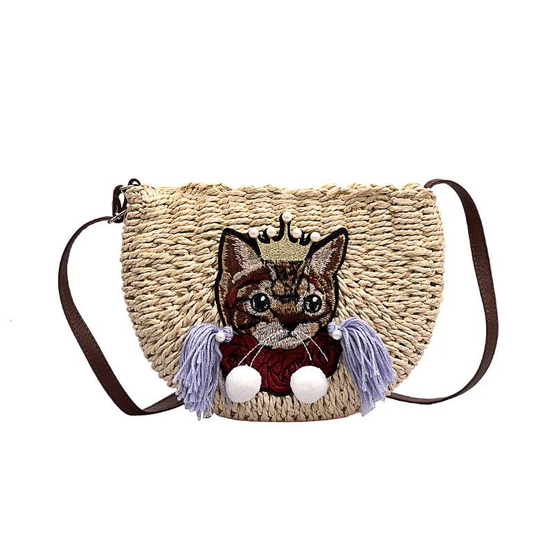 

A new style of straw-knitted lady kitty in 2019 is hand-knitted one-shoulder half-circle Holiday Beach bag.