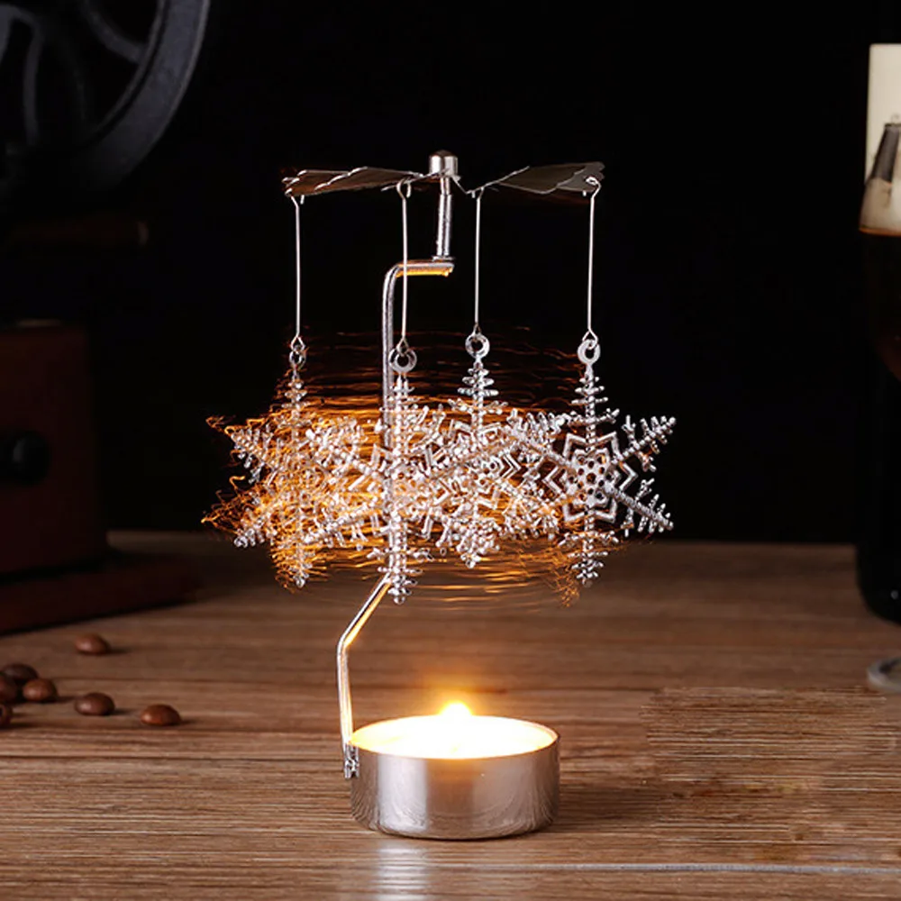 Подарок на Рождество подвеска-капля украшения Горячая вращающаяся, крутящаяся металлическая Карусель Держатель для чайных свечей подставка со светодиодным ночным светильник