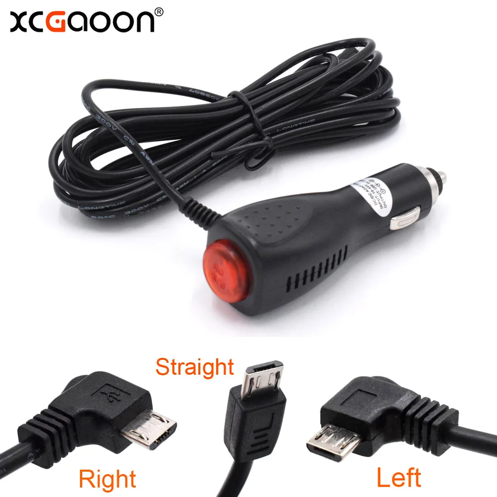 XCGaoon 5V 2A Micro USB Автомобильное зарядное устройство с переключателем для смартфона/автомобиля dvr камера/gps вход 12V 24V длина кабеля 3,5 метров 11.4ft