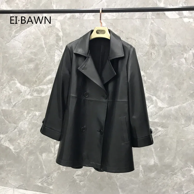 Spring  Women Sheepskin Jacket  Genuine Korean Version of The Double-breasted Leather  Jacket