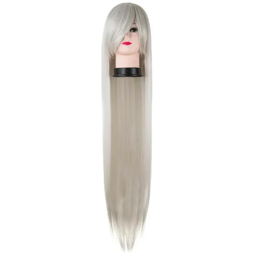 Черный парик Fei-Show синтетический термостойкий 100 см/40 дюймов прямой коричневый блондин бордовый волос костюм Cos-play шиньон - Цвет: Серебристый серый