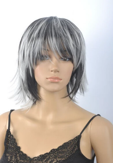 Wholesale price Hot Sell TSC^^^ Cosplay Women's Short Straight Wigs Black White Mix Wig |