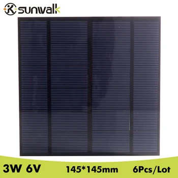 

SUNWALK 6Pcs/Lot 6V 3W Polycrystalline silicon Solar Panel Mini Solar Panel 500mA module Cell for Charger DC Battery 145*145mm