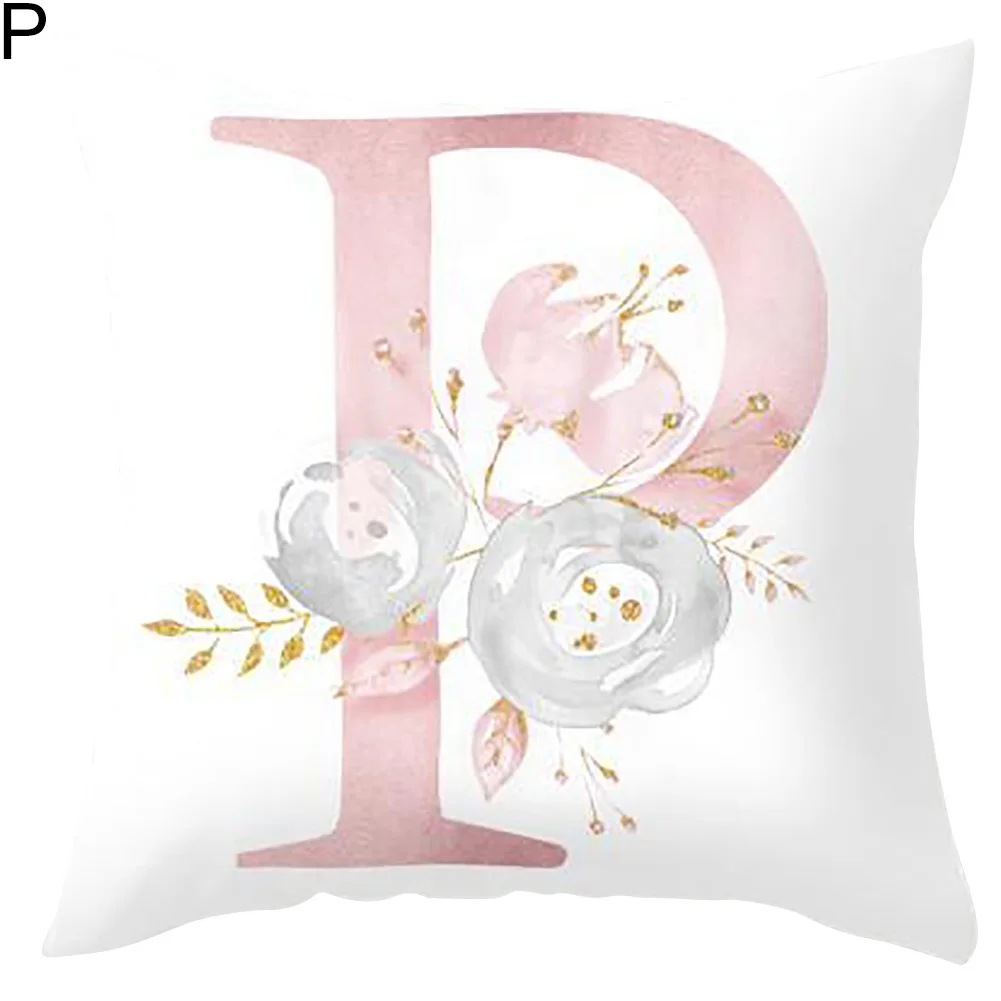 Розовая Подушка с алфавитом, наволочка для дивана, декоративная наволочка с цветами, наволочка для спальни, дома, офиса, свадьбы, наволочка