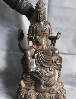 

Tibet Buddhism Temple Copper Bronze Ride Dragon Guan Yin Kwan-yin Boddhisattva