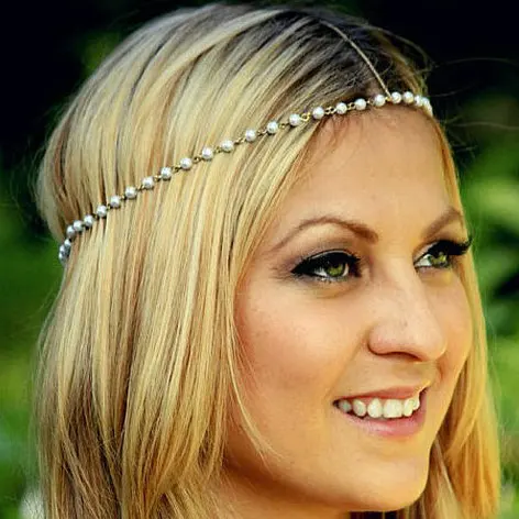 

Simple charm pearl hair jewelry for women metal gold chain headband grecian headchain gypsy head piece white beads head chain