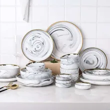 Europe Electroplating Marble Phnom Penh Ceramica Plate Western-style Snack Salad Disc Household Soup Bowl Tableware 1pcs