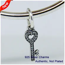 Подходит для Pandora Браслеты ключ талисманы с Ясно кубического циркония 925 пробы серебро бусины