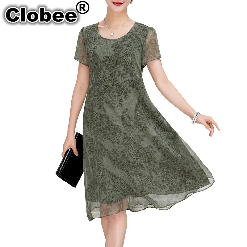 

Office Women dress 2019 tops print short sleeve Mid-Calf summer dresses vestido de festa plus size women plus size clothing Robe
