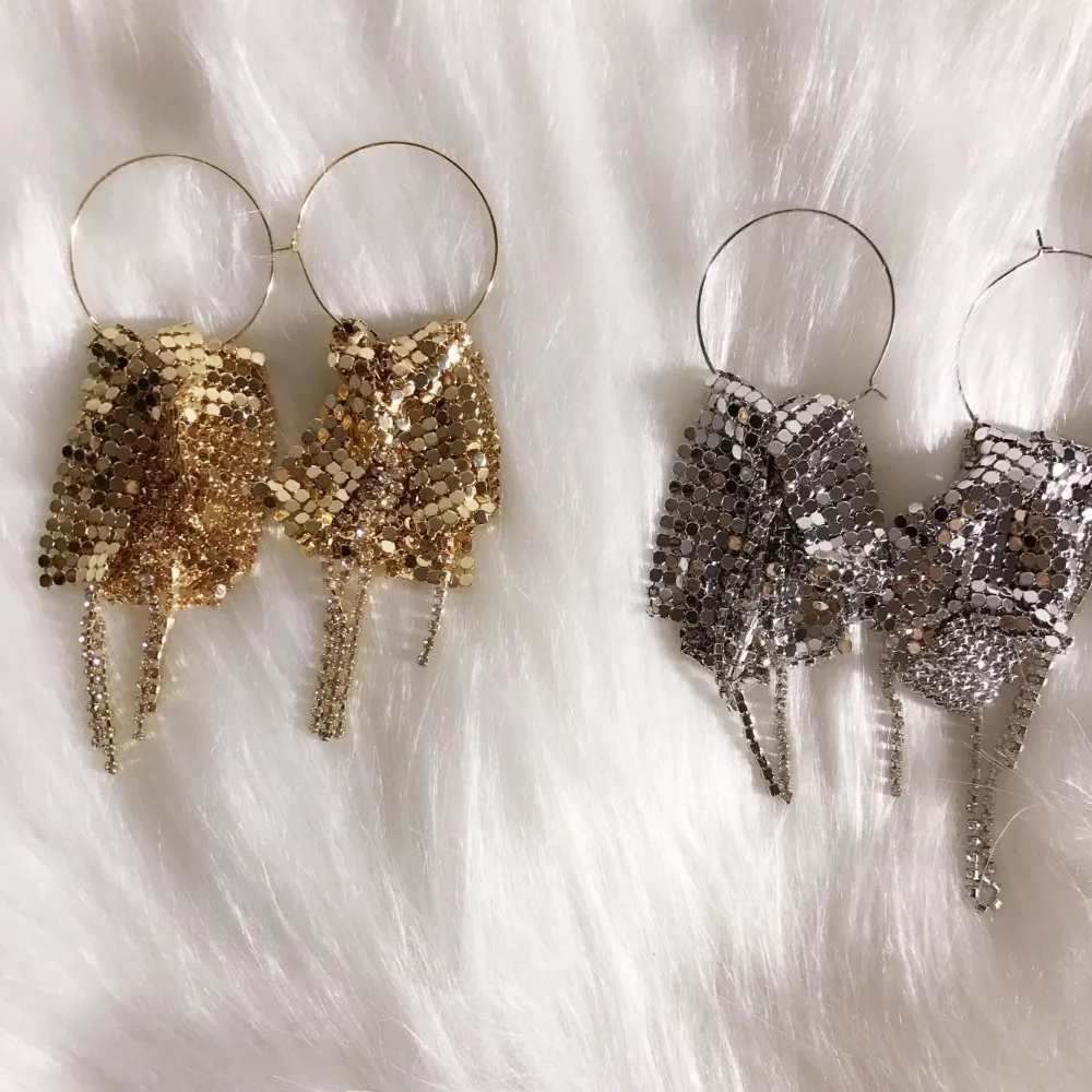 

Brand Punk Design Fashion Round Geometric Faux Shiny Tassel Stone Earring Women Party Stud Jewelry pendientes brincos E100