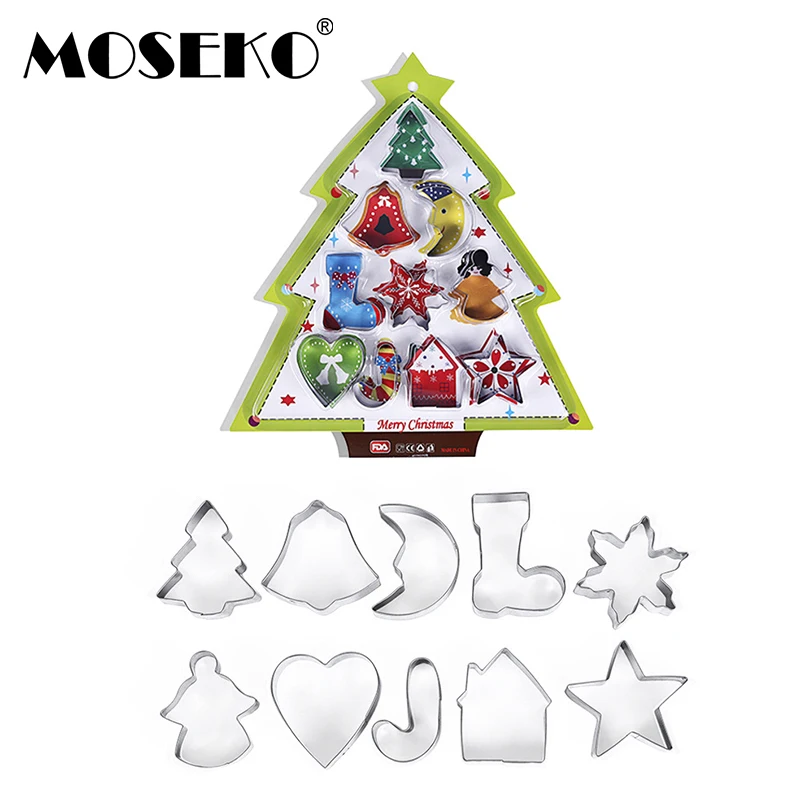 

MOSEKO 10pcs/set Christmas Cookie Cutters Stainless Steel Cut Candy Cake Cookie Mold Fondant Cutter DIY Baking Tools