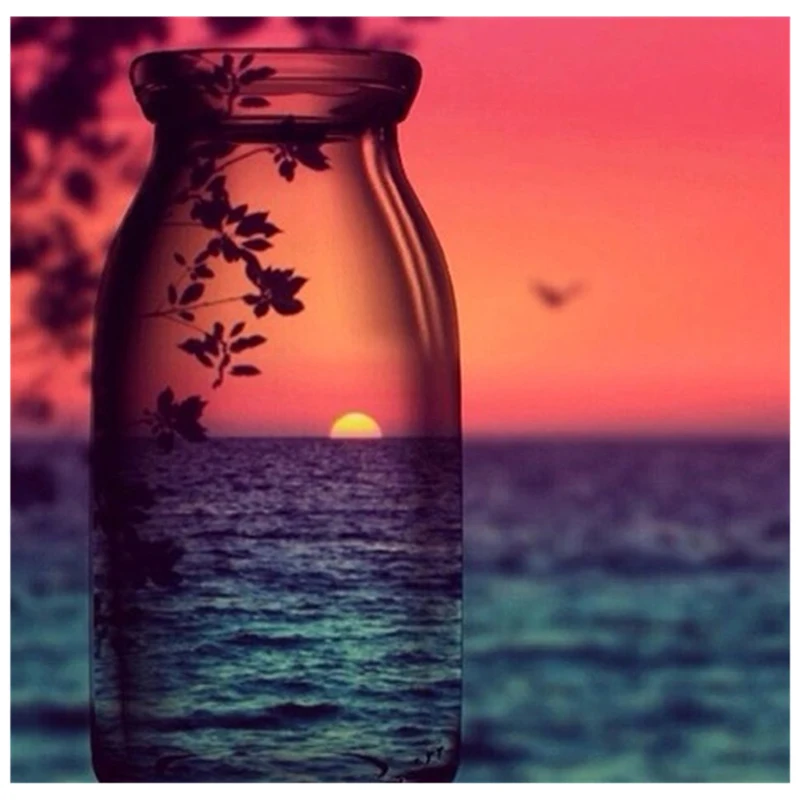 

5D DIY Diamond Painting Bottle Landscape Sunset Cross Stitch Patterns Full Drill Resin Diamond Painting kits for Embroidery