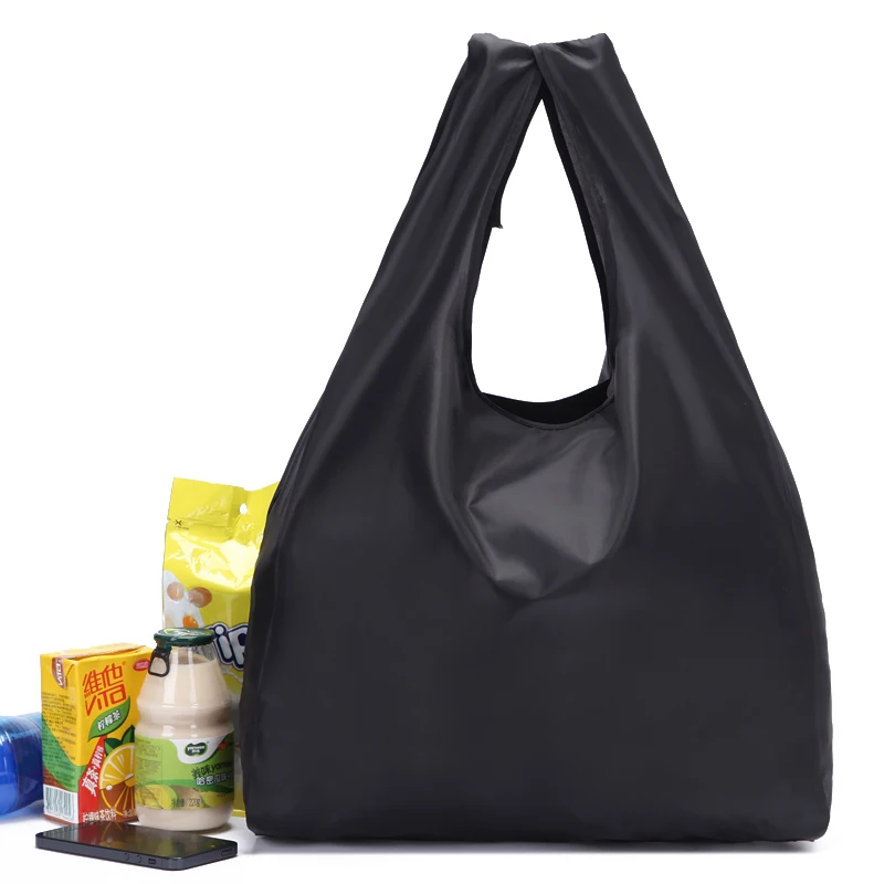 Экологичная черная Складная многоразовая сумка-тоут из полиэстера, складная сумка для покупок для женщин и мужчин, посылка на покупку овощей, для путешествий