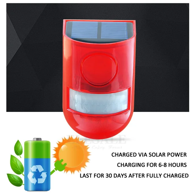 Solar Powered Infrared Motion Sensor Detector Siren Strobe Alarm System Waterproof 110dB Loud For Home Yard Outdoor Security 3