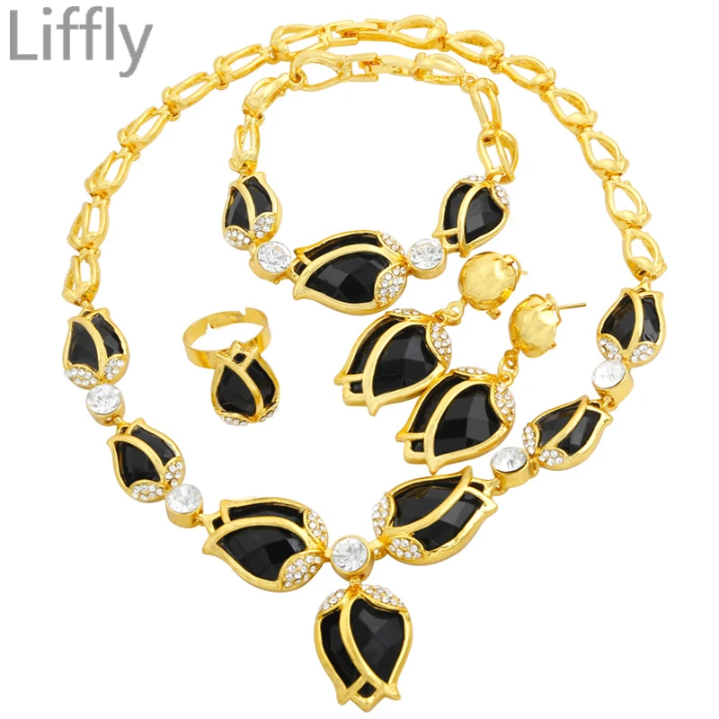 

Wedding Anniversary 24 Gold Jewelry Sets Gift Crystal Necklace Ring Earrings for Women Italian Fashion Fine Handmade Jewelry