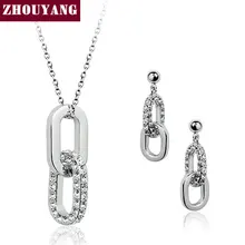 Top Quality ZYS043 Double Rounds White Gold Plated Jewelry Necklace Earring Set Rhinestone Made with Austrian Crystals