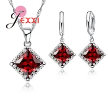 Bridal Jewelry Sets 925 Sterling Silver Fine Red Austrian Crystal Pendant Necklaces Earrings For Women Bijoux