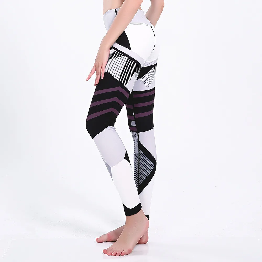 Women Flexible Optional Stripes Print Tight Pants Workout Gym Training Running Yoga Sport Fitness Exercise Leggings Dropshipping - Цвет: 0226