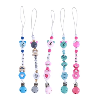 

1pc Cute Wooden bear Baby Pacifier Clip Holder for Nipple Teether Chain Infant Nipple Clip