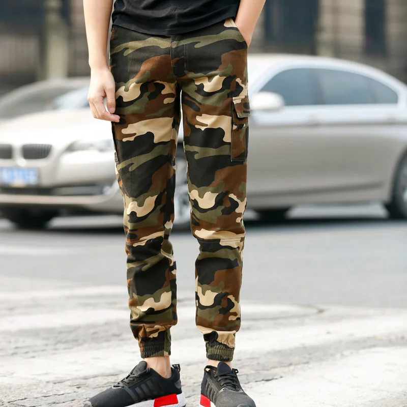 2019 men's spring army green sweatpants fashion jogging pants quilting men's pants lightweight wash large camouflage sweatpants