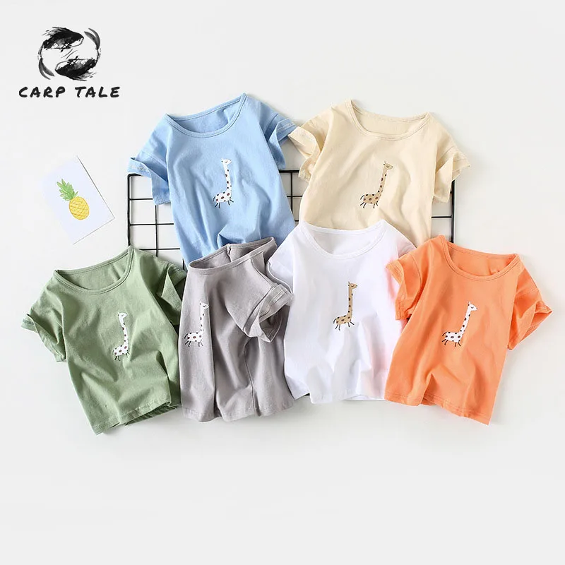

2019 summer boys and girls loose print cartoon deer T-shirt infant baby cotton short-sleeved shirt little boy clothing baby tees