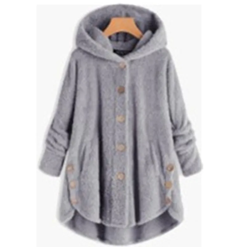 Fashion Double sided plush coat women warm button hooded jacket autumn winter outdoor casual women's fake fur loose coat AS1078