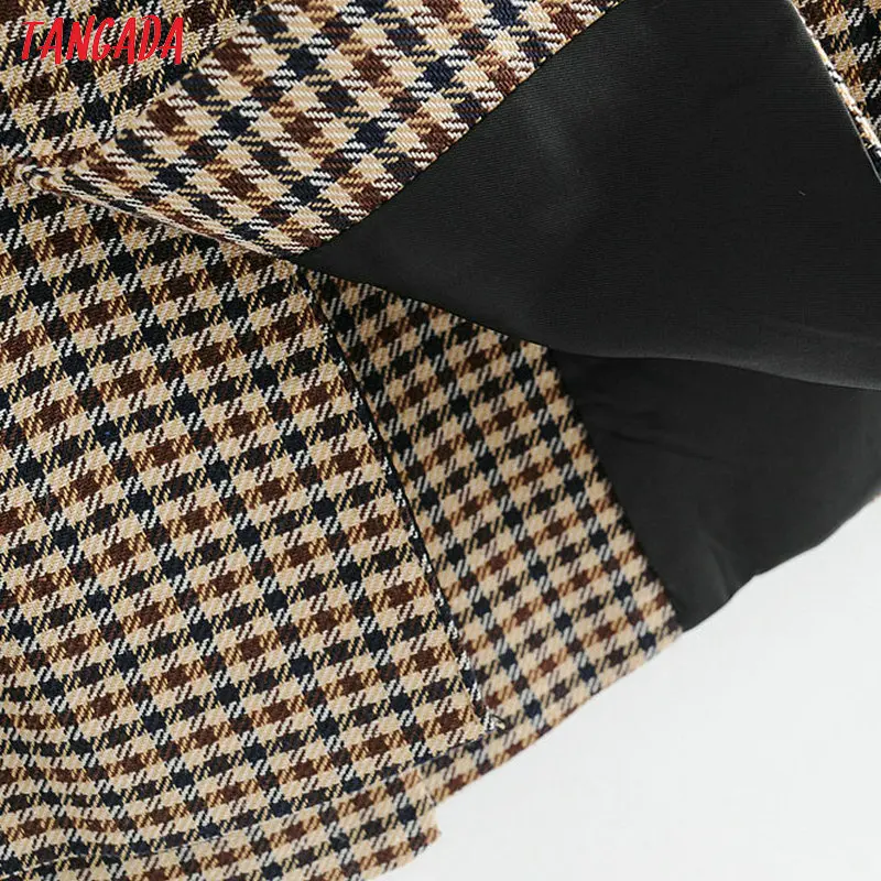 Tangada двубортный жакет классический жакет жакет в клетку геометрический принт бежевый пиджак коричневый пиджак элегантный жакет деловой стиль QJ76