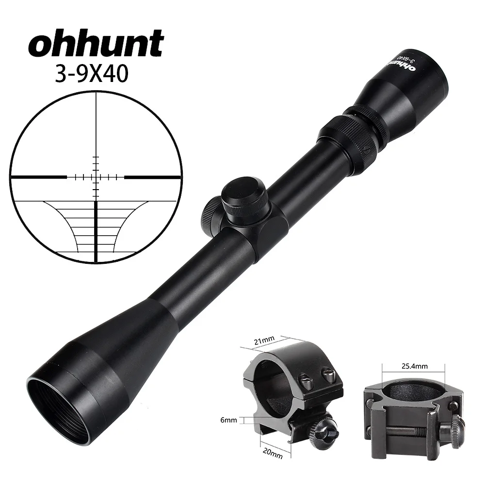 Ohhunt 3-9X40 охотничий прицел пневматической винтовки проволока дальномер Сетка арбалет тактический оптический прицел оптические прицелы для Airsoft Airguns - Цвет: 3-9X40-Pica-Rings-0