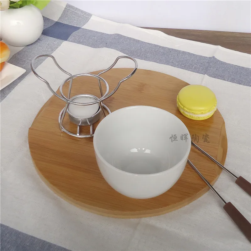  Ceramic Chocolate Fondue Set Cheese Knife Warmer Chocolate Pot On a Metal Stand Chocolate Fondue Ut