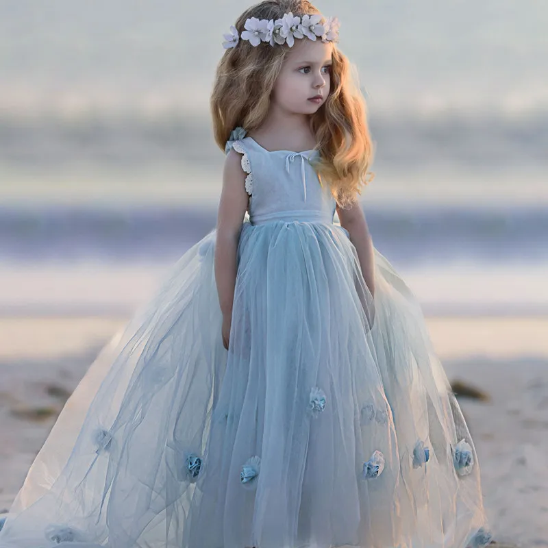 

New Puffy Flower Girl Dress for Wedding Sleeveless Princess Pageant Gowns Girls Vestidos Size 2-14Y