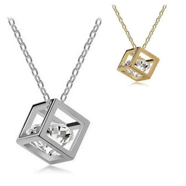 

na035 Wedding bridal jewelry fashion wild crystal geometry cube square clavicle necklace female charm jewelry