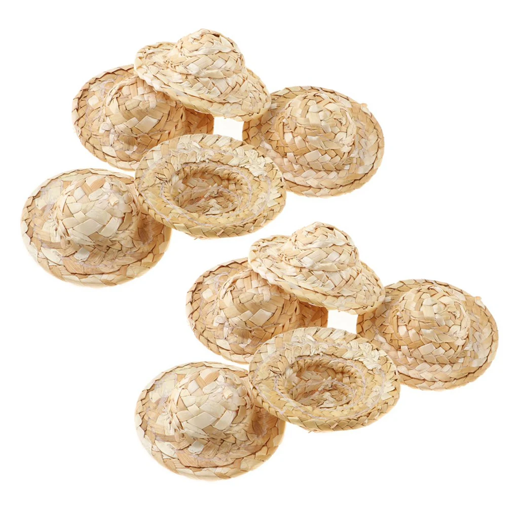Pack of 10pcs Dollhouse Miniatures 1:12 Scale Handcrafted Straw Hats Ornament Doll House Furnishings