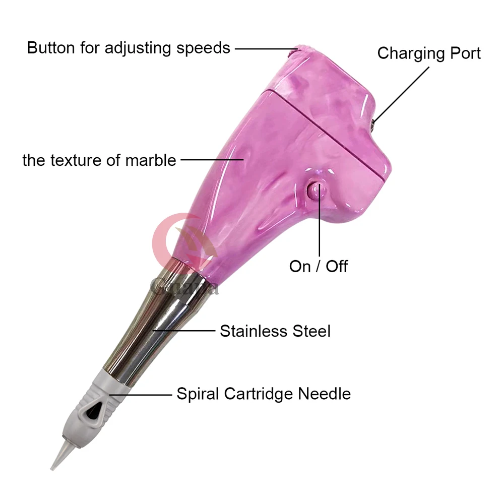 Розовая насадка для татуировочной машины, Мраморная Перманентная машинка для бровей, беспроводная тату-машина для Омбре бровей с легким весом