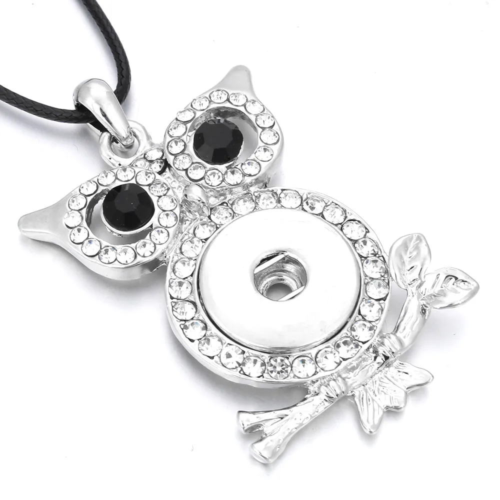 

New Rhinestone Owl Pendant Metal Snaps Button Necklace Fit DIY 18mm 20mm Snap Buttons Jewelry For Women