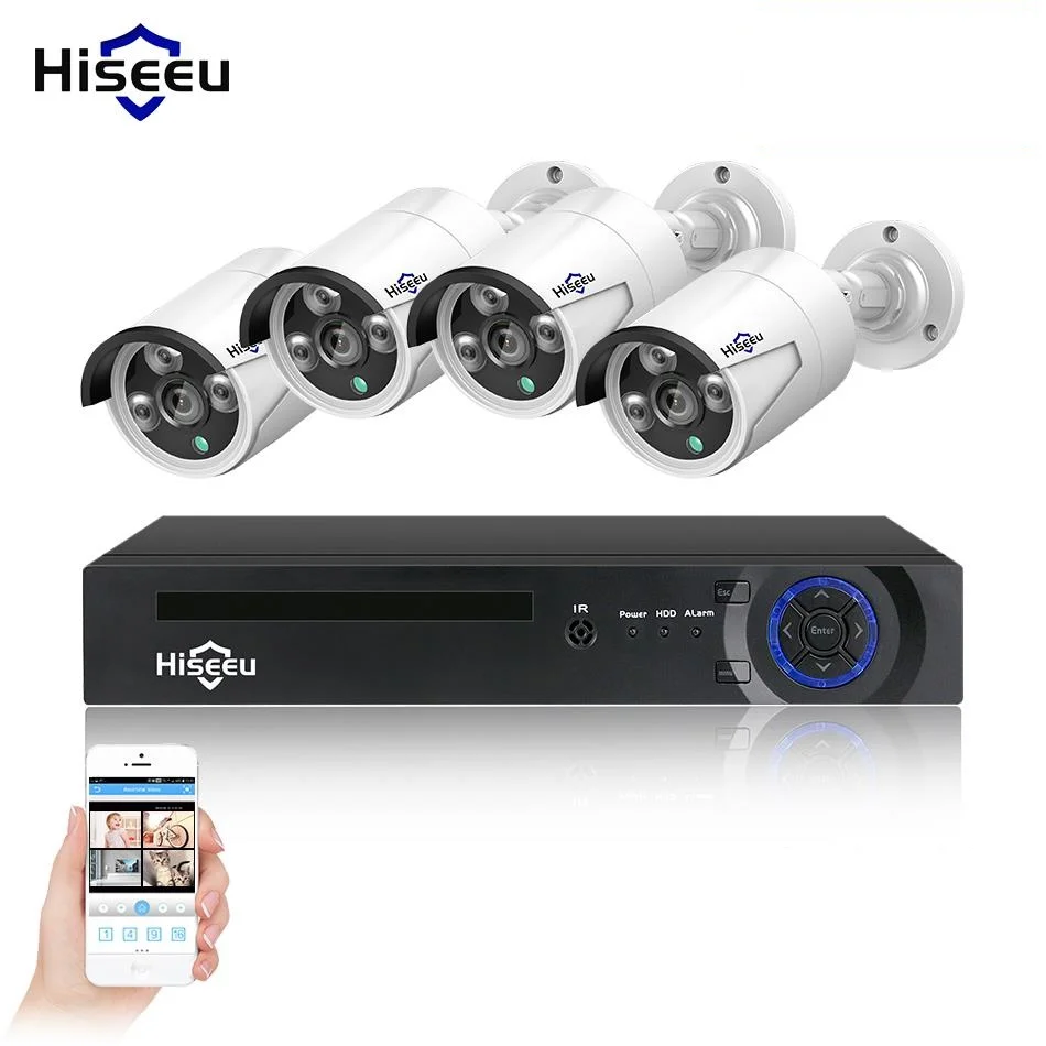 online Hiseeu 4CH 1080 p HD NVR Kit POE CCTV Sistema 4 pcs 2MP IP66 P2P À Prova D Água Ao Ar Livre Câmera IP Onvif segurança Vigilância XMEYE