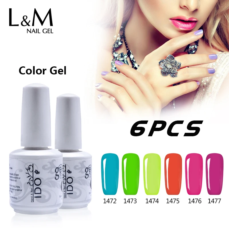 

6 Pcs Free shipping IDO Polish 15ml UV Lamp Gel Nail Polish Art Primer Kit (4 Colors+1 Top+1 Base) Gelpolish Nails Set