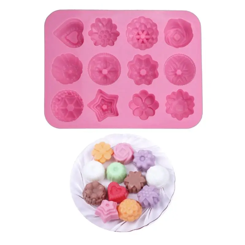

12-Cavity Mixed Style 3D Silicone Chocolate Pudding Mold Handmade DIY Craft Ice Cube Tray Cake Biscuit Baking Mould Tool