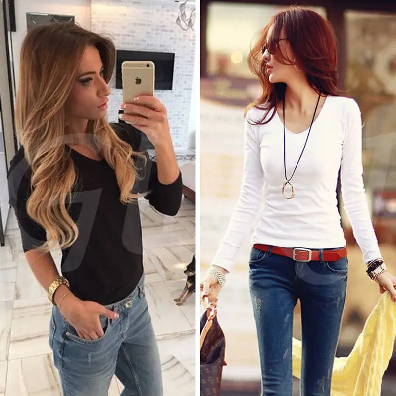 

New Basic T Shirt Women Long Sleeve Womens Tops Spring Autumn Tee Shirt Women Korean Style T-Shirt Cotton New Plus Size Tshirt